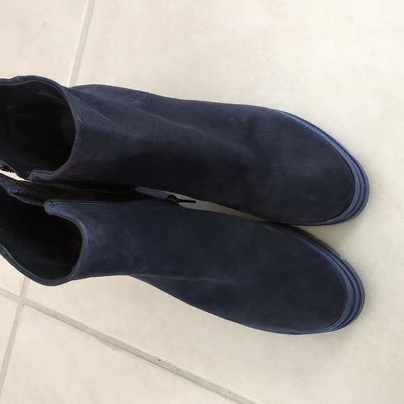 Women's Suede Platform Ankle Boots - Navy Chuncky Sz 40/9 US Haute Couture - Picture 3 of 6